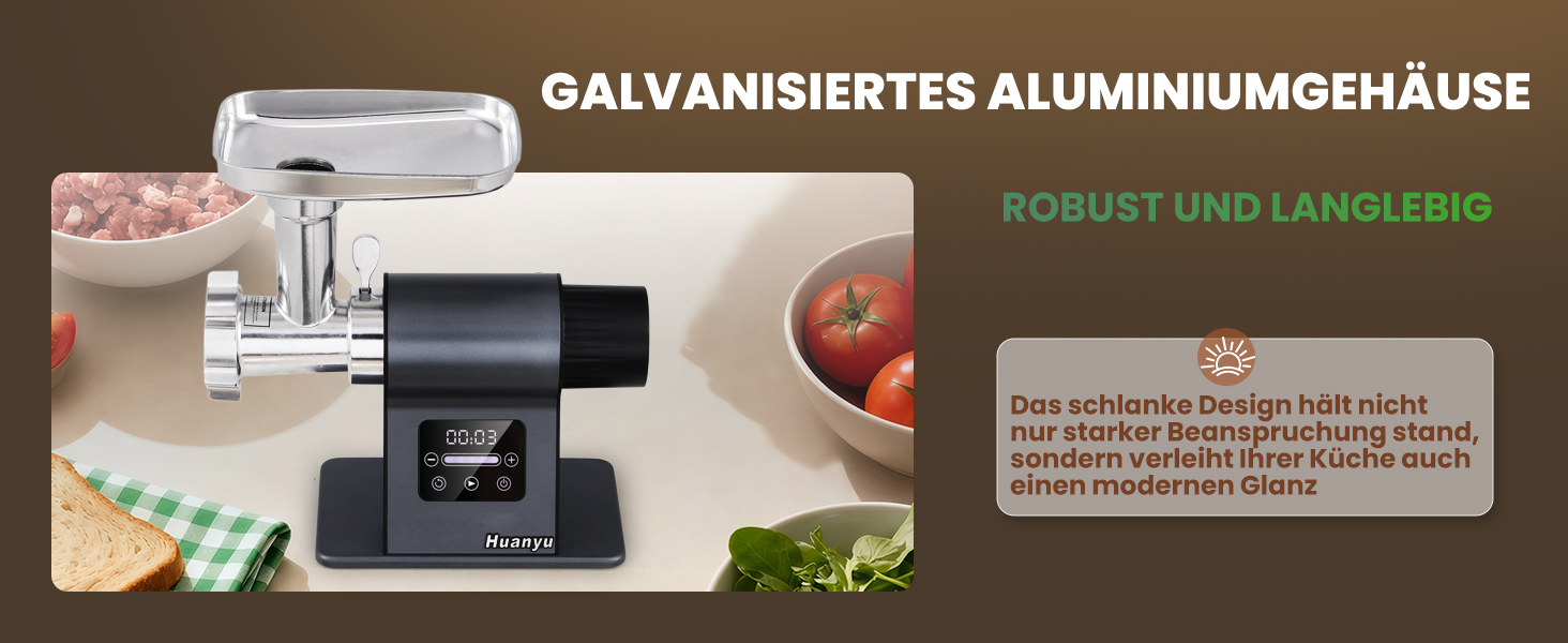 М'ясорубка електрична Huanyu 2000 Вт з сенсорним керуванням, багатофункціональна з 2 ножами та 3 дисками