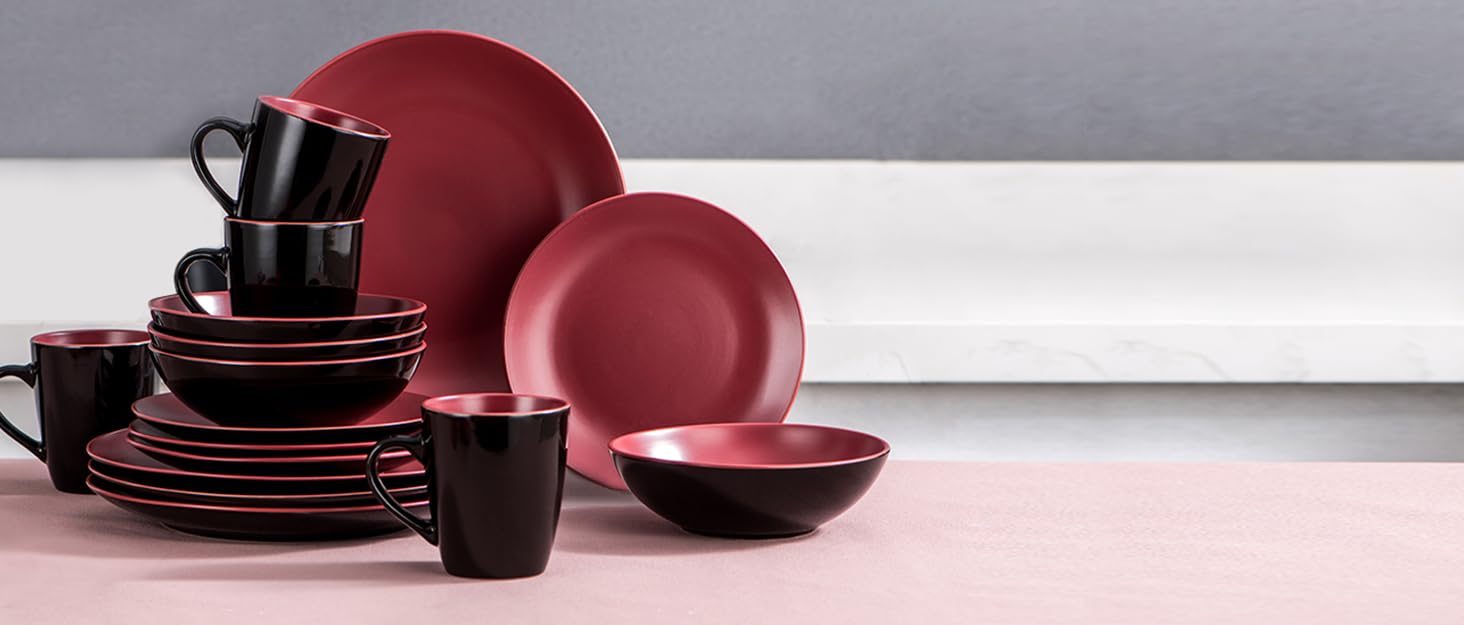 Набір посуду Vancasso BACCHE 16-частинний, кераміка, для 4 осіб, стиль Vintage, колір Ягода