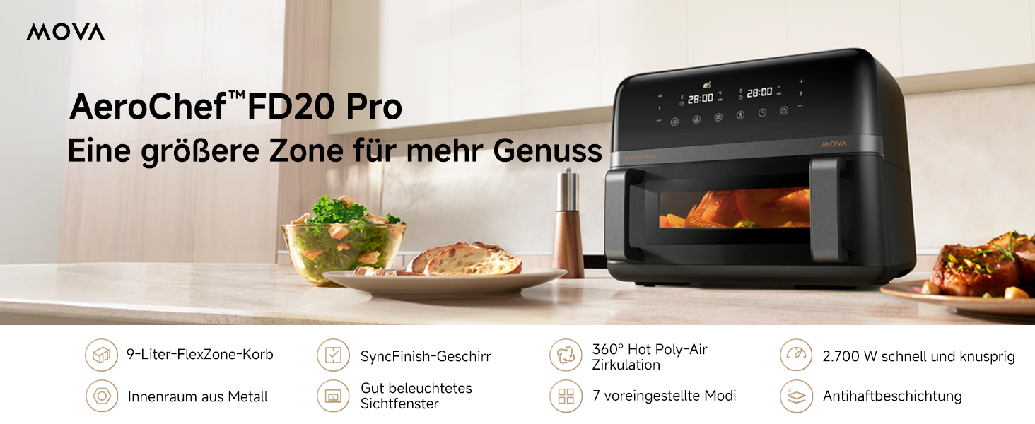Фритюрниця Mova AeroChef FD20 Pro: 6 літрів, циркуляція гарячого повітря, без олії, з металевим корпусом