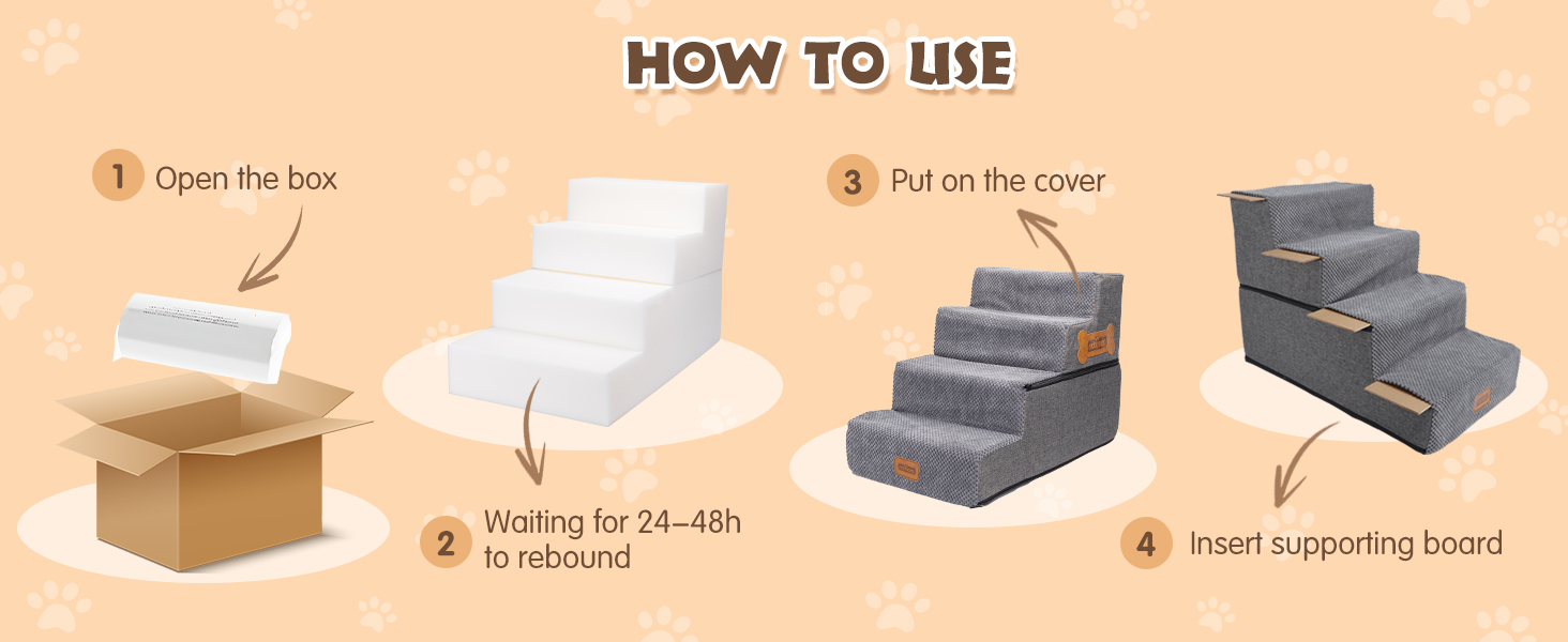 Сходинка для собак Nobleza: компактна, з валиком для шерсті, 3 сходинки, для маленьких собак та котів, під ліжко/софу