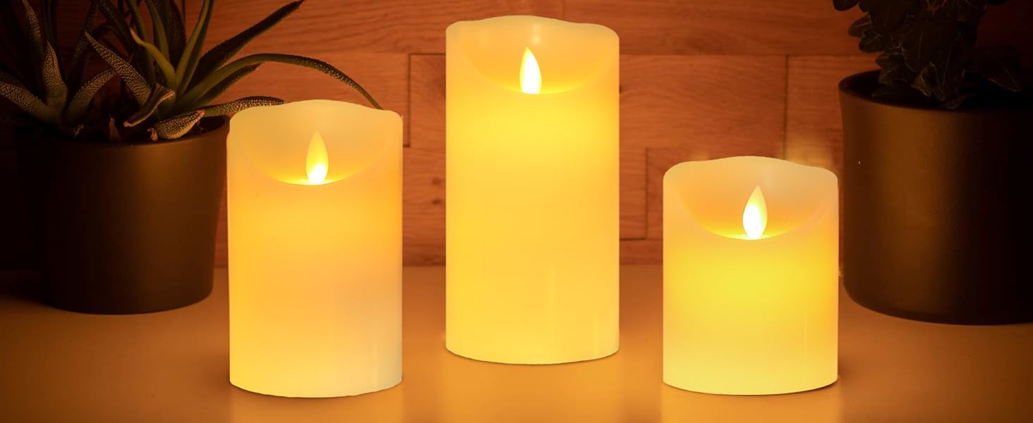 Набір з 3 безпечних LED-свічок Da by Flammenlose, 10/12,5/15 см, реалістичне полум'я, на батарейках, з пультом на 10 кнопок для дому, вечірок, свят