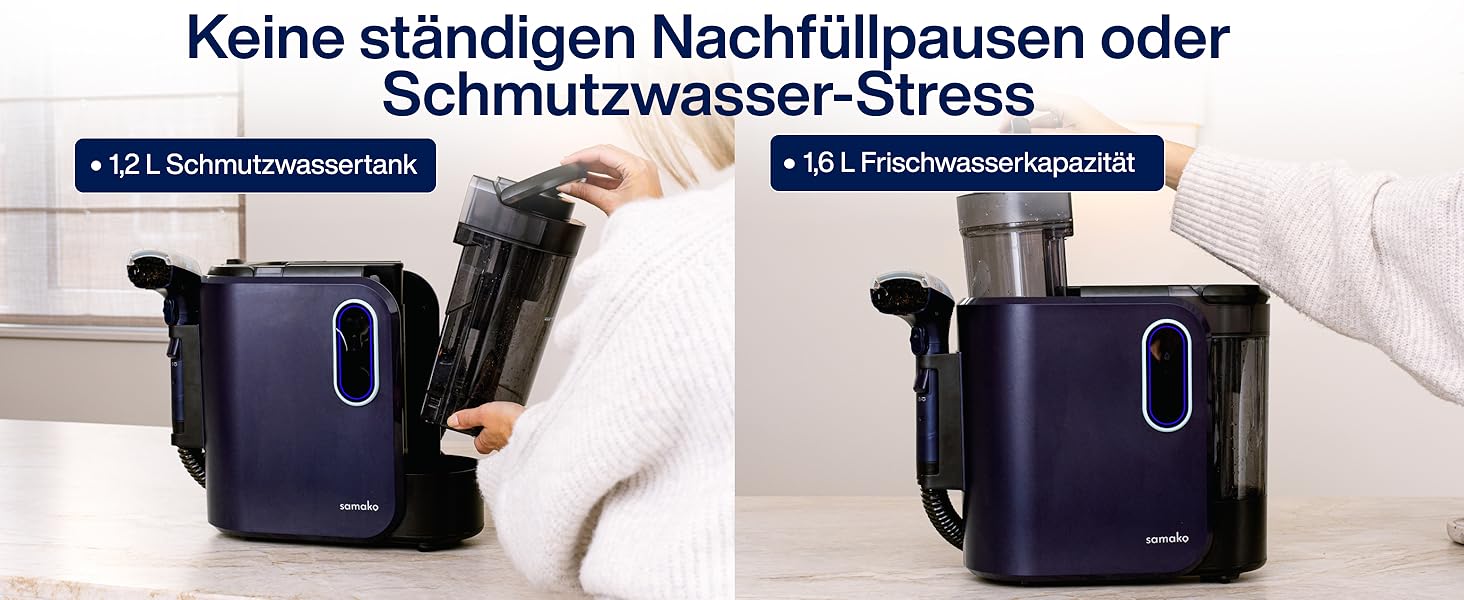 Samako Теперішній очищувач килимів та м'яких меблів – компактний ручний пристрій, потужний 400W двигун, 2 великі резервуари для води, підходить для всіх типів тканини (потужна версія (2000 Вт))