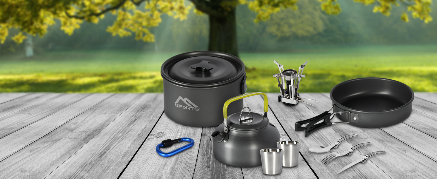 Набір кухонного посуду MSports Camping Kochset Premium для кемпінгу та відпочинку на природі (алюміній, нержавіюча сталь)