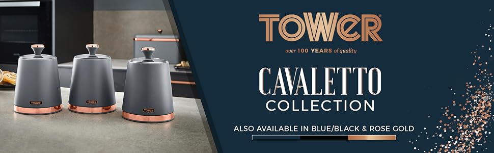 Набір контейнерів для чаю, кави та цукру Tower Cavaletto T826131GRY, сталь, сірий та рожеве золото, 3 шт.