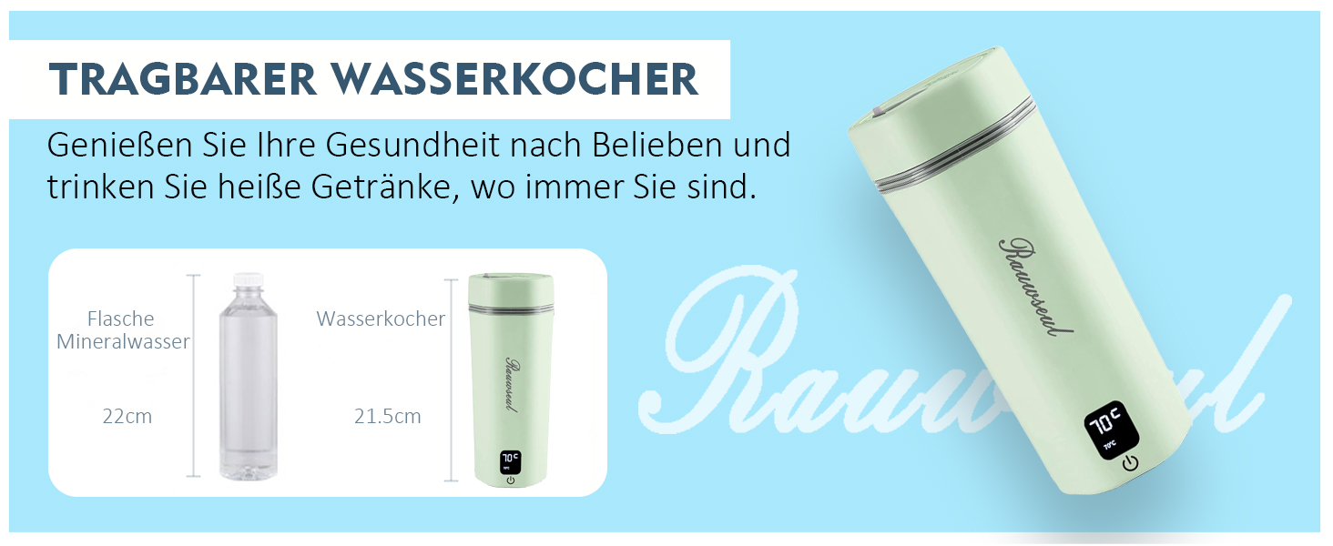 Електричний чайник Glas Elektrisch Wasserkocher 0,6L 500W з регулюванням температури 40-75°C, таймером, сенсорним керуванням, BPA-free, компактний для дому/кемпінгу, підходить для чаю/кави, білий (Grün Pro)
