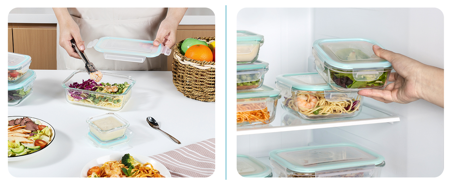 15 контейнерів для їжі Vtopmart зі скла: набір, з кришкою, для мікрохвильовки, морозильника та посудомийної машини