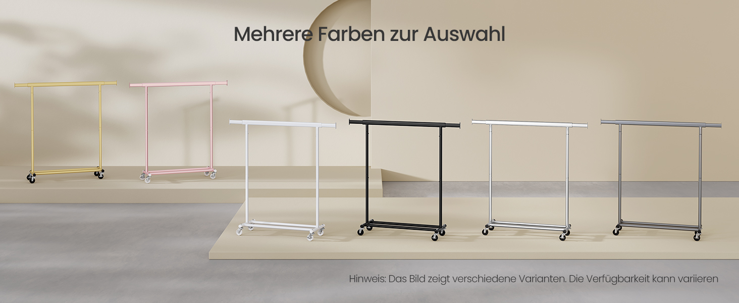 SONGMICS Clothes Rack with Wheels, Heavy-Duty Garment Rack, Extendable Clothes Rod, Load Capacity up to 100 kg, Easy Assembly, Portable, Black HSR13BKV1