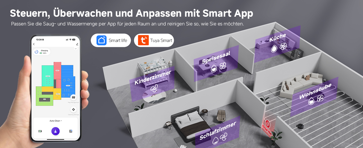 Робот-пилосос MONSGA з функцією миття, 3.5л, потужність 5000Pa, час роботи 180хв, LiDAR навігація, керування через додаток, чорний