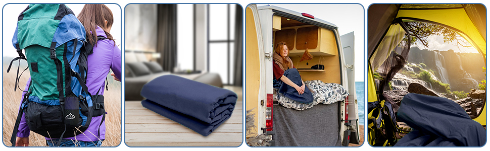 Спальний мішок туристичний 2в1, мікрофібра, 220x95 см, для кемпінгу, хостелів, гірських притулків, зелений/темно-синій