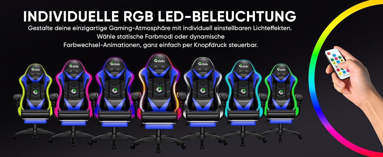 Геймерське крісло Czlolo RGB LED з підставкою для ніг, ергономічне, для дорослих та дітей, блакитне
