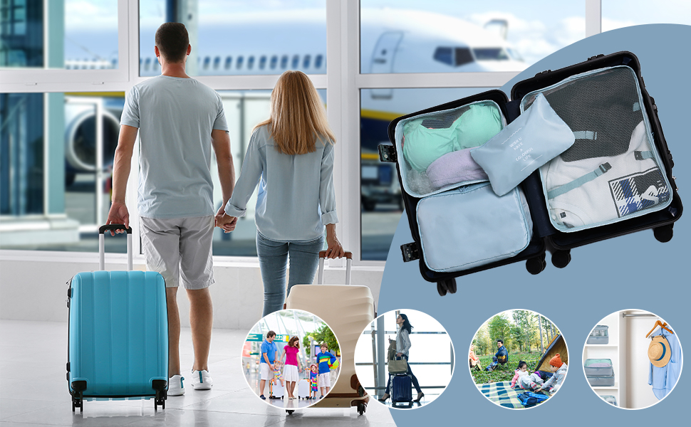 Органайзер для валізи OSDUE, набір 9 шт: кубики для пакування, водонепроникні сумки для одягу, косметичка, кишеня для USB-кабелів (бежевий)