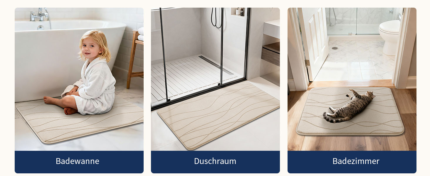 Килимок для ванної кімнати chakme з ефектом пам'яті (Memory Foam), протиковзкий та вологопоглинаючий, бежевий, 60x150 см