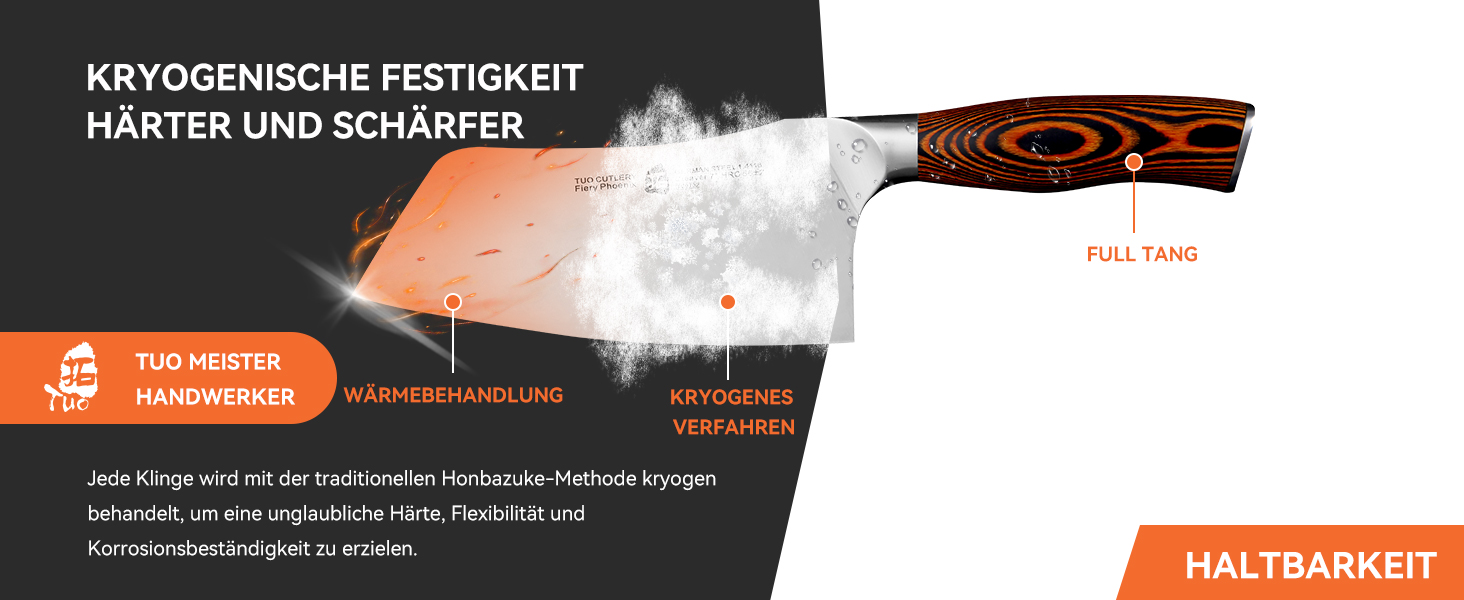 Ніж кухарський TUO Hackmesser 18 см, нержавіюча сталь, кухонний ніж з ергономічною ручкою Pakkawood, серія Fiery Phoenix