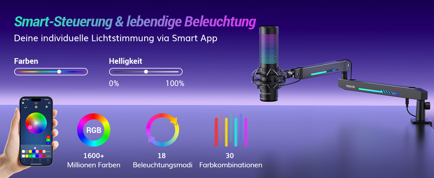 Кріплення для мікрофона TONOR RGB T90LP з підсвічуванням, для стрімінгу та студії