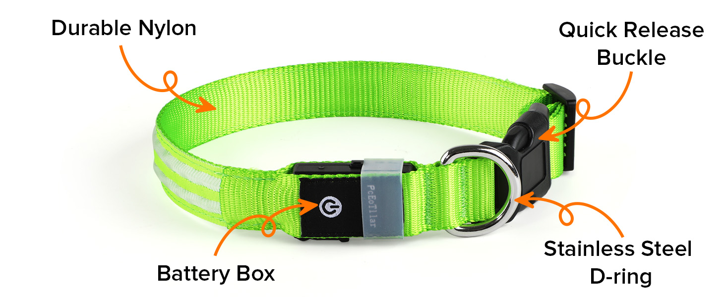 Світлодіодна нашийникова стрічка для собак, акумуляторна, 3 режими світіння, водонепроникна, зелена, L (48-60 см)