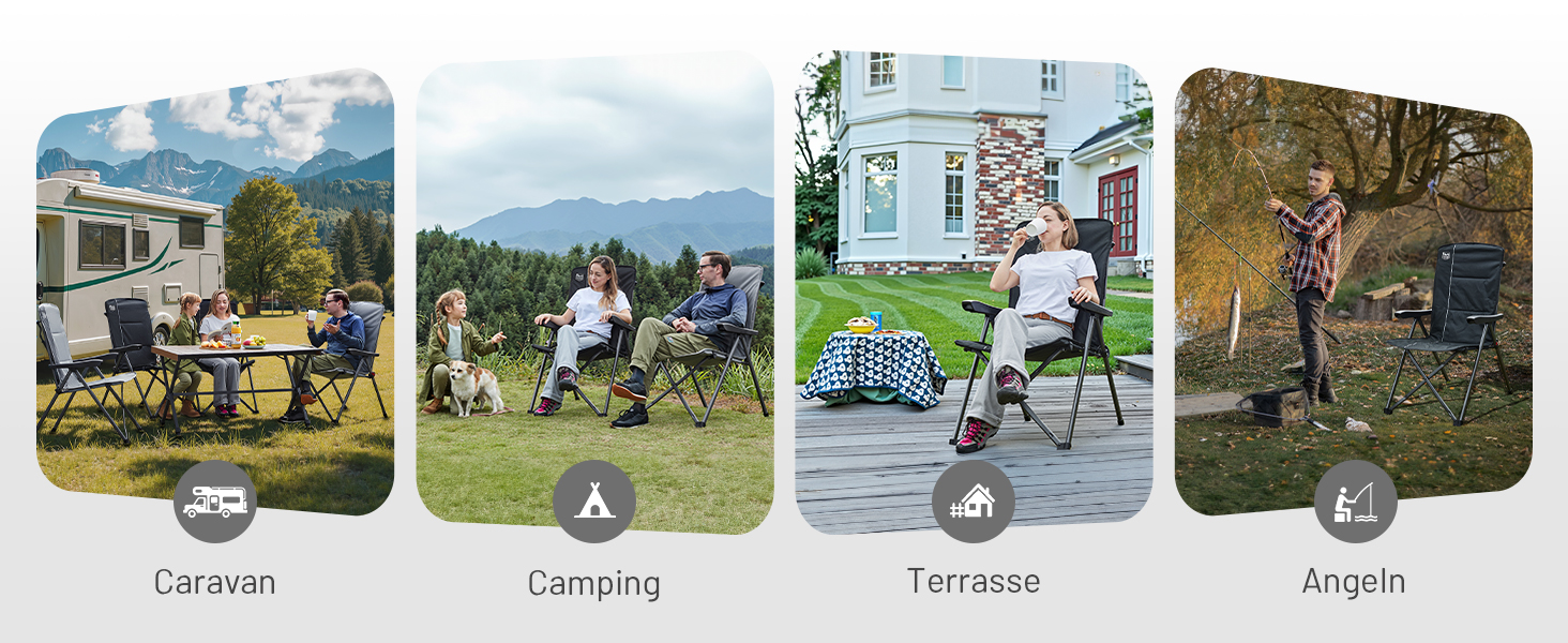 Кампінговий стілець розкладний Timber Ridge 2 шт, чорний, з високою спинкою, 3 положення, до 160 кг, широкий сидіння 57 см, для кемпінгу, балкону, дачі