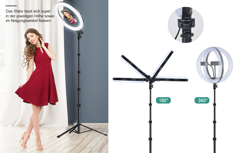 Кільцева лампа Ringlicht з штативом для телефону, 10 дюймів, 3 денне світло + 47 RGB режимів, регульована яскравість, 160 см, для YouTube, селфі, макіяжу, TikTok