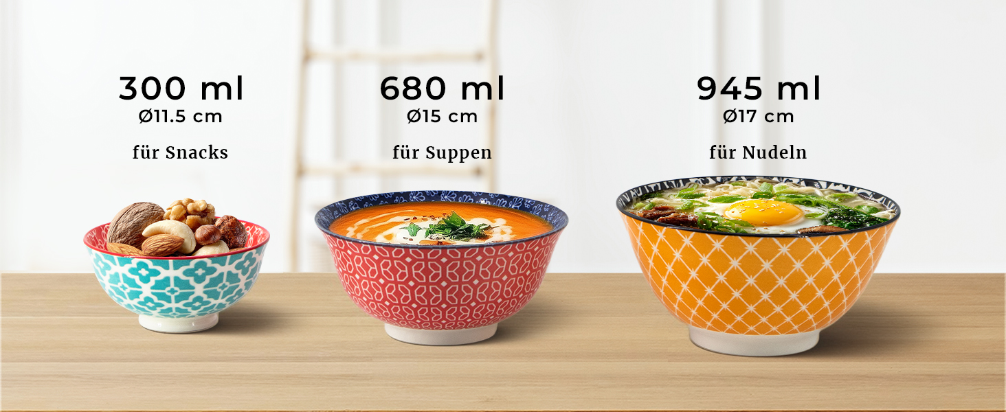 Набір мисок DOWAN 6 шт., 680 мл, для мюслі, супу, салату, сніданку, обіду, святковий набір, квітковий дизайн