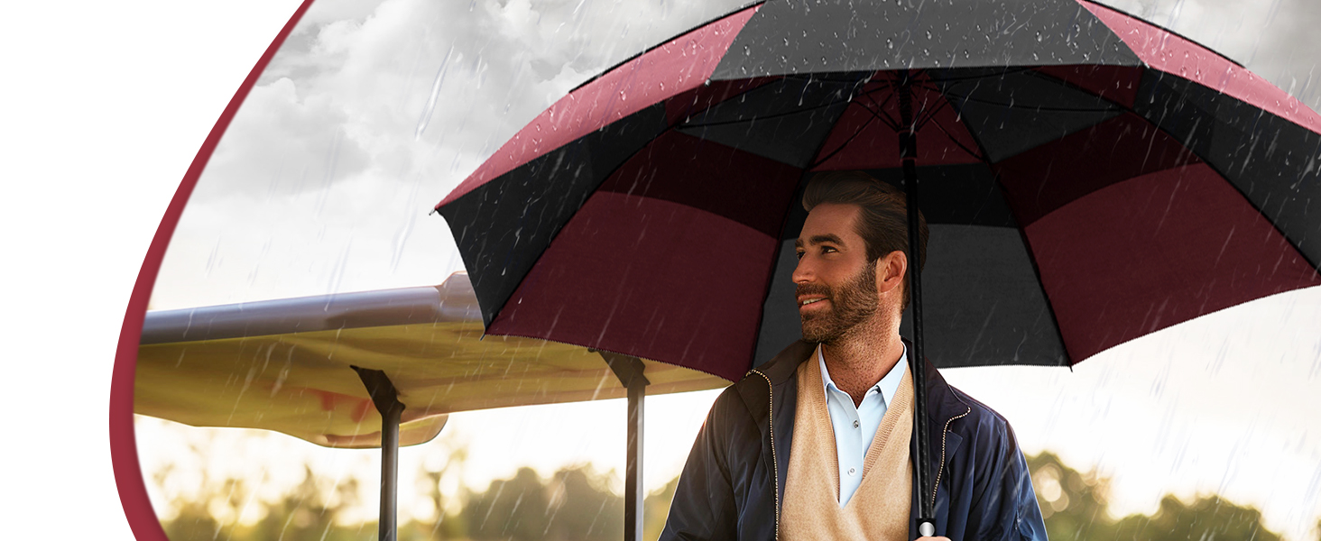 TECKNET Головний парасолька велика XXL, гольф-парасолька 68 дюймів, стійка до вітру, з подвійною конструкцією, вентильована, з великою ручкою EVA, для жінок та чоловіків, чорна та червона, діаметр 150 см