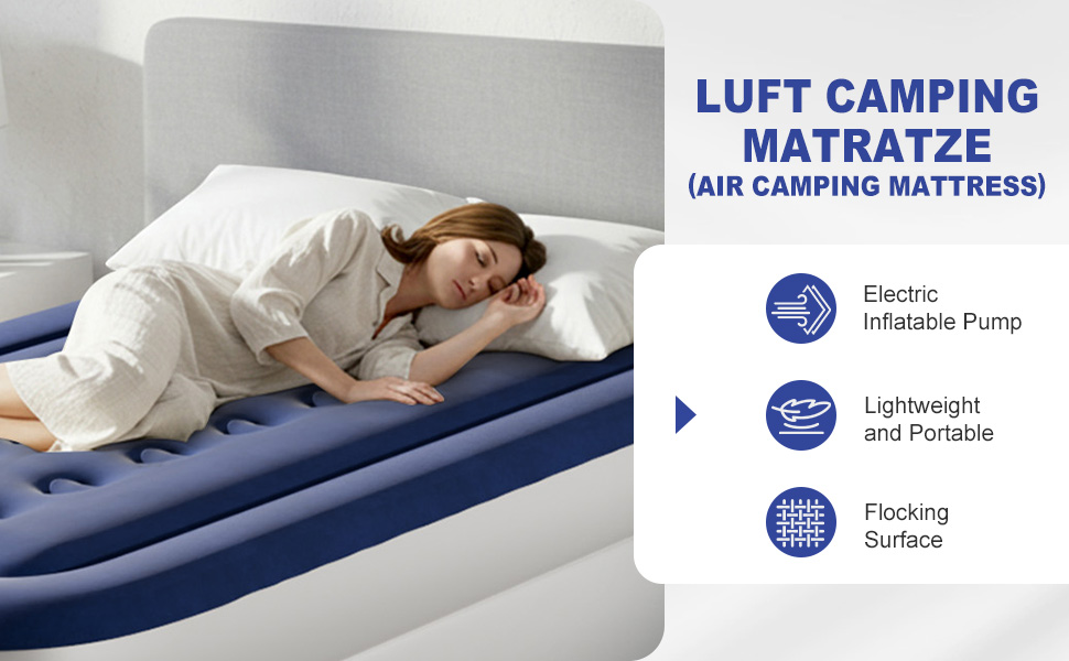 Надувний матрац LEADZM для 2 осіб з електронасосом, 203x152x46 см, сірий (синьо-білий). Флок + PVC, до 295 кг