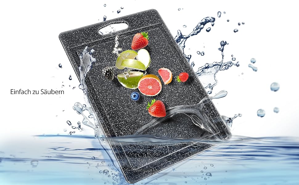 Набір обробних дощок 3 шт. з імітацією граніту, антиковзаючі наклейки, жолоб для соку, BPA-Free, з ручкою. Дошки з пластику, антибактеріальні, чорного кольору. Аксесуари для кухні