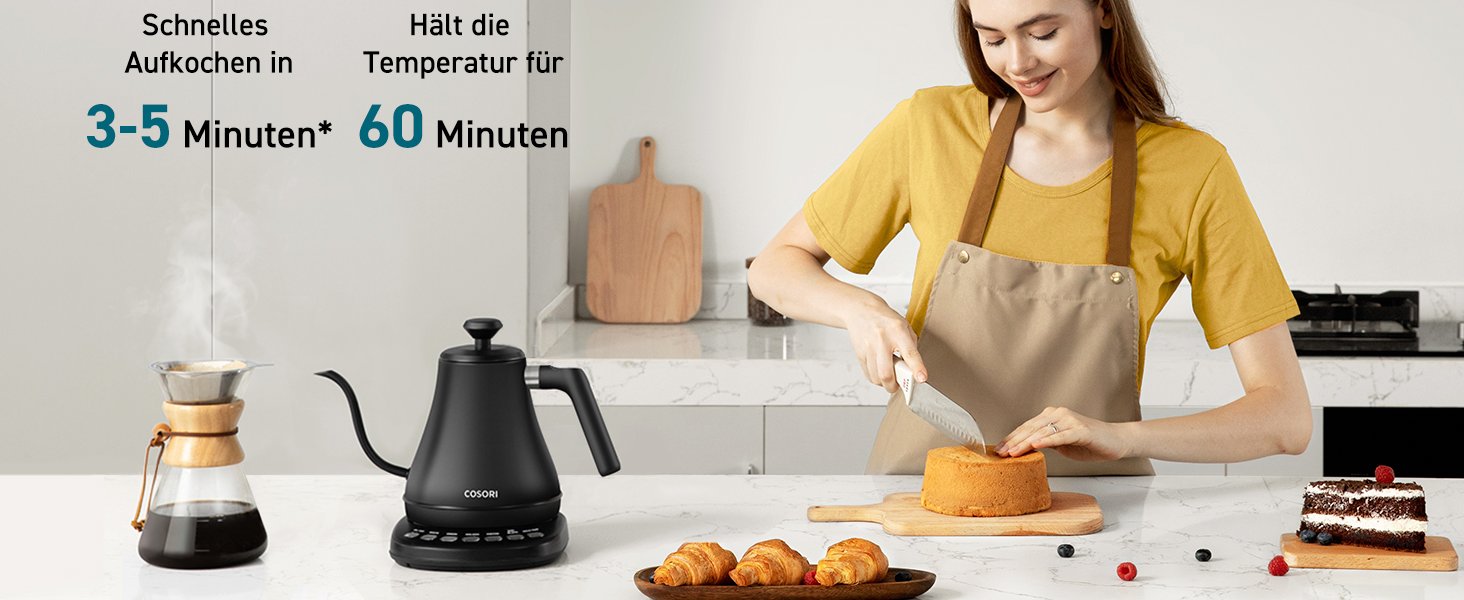 Електричний чайник COSORI з лебединою шийкою, нержавіюча сталь, 0.8 л, регулювання температури 80-100°C, функція підтримки тепла 60 хв, антрацитовий колір