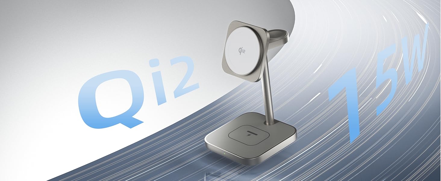 Станція зарядки LULULOOK Qi2 MagSafe 3 в 1 з алюмінію для Apple Watch та iPhone з підтримкою швидкої зарядки 15W (для iPhone 17 Pro Max/17 Pro/17 Air/17) та 5W (для Apple Watch Ultra, AirPods), титан