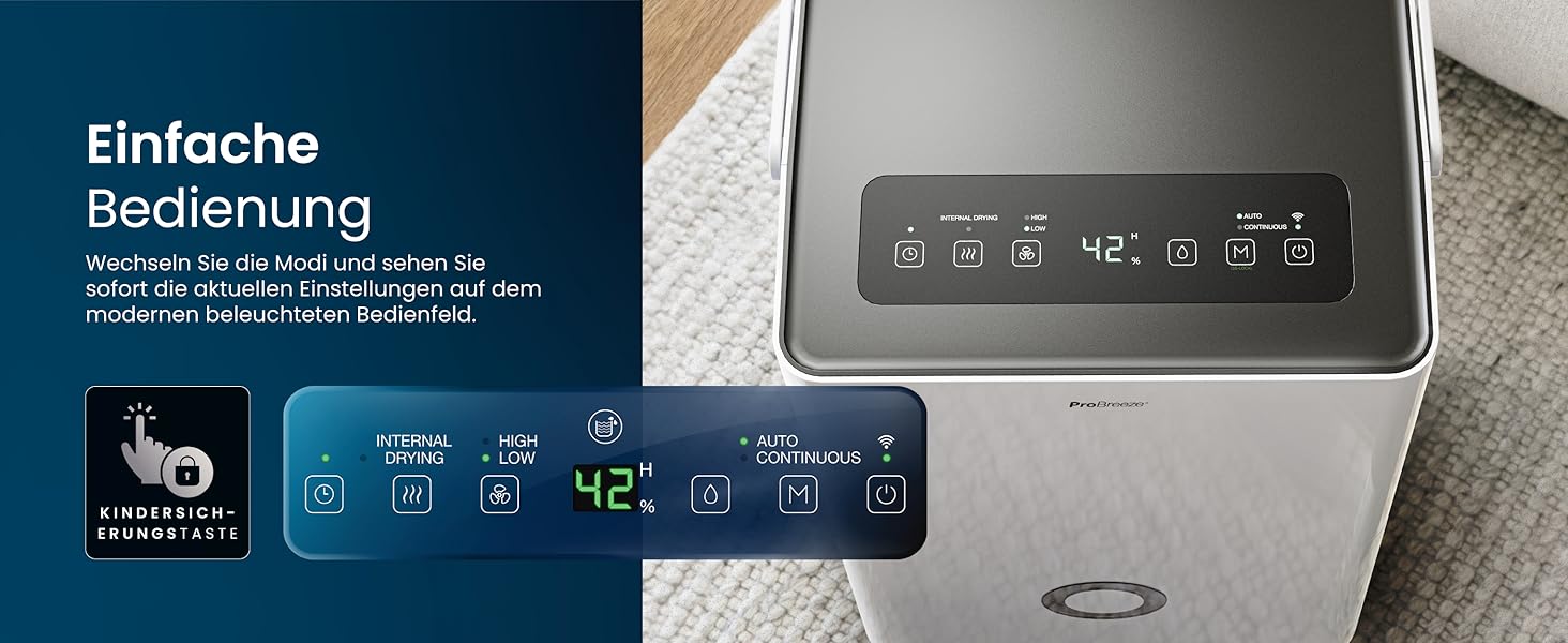 Про Breeze Зволожувач повітря 30л/24г - електричний з Wi-Fi та додатком - датчик вологості, 4л бак, таймер, шланг - від вологи та плісняви