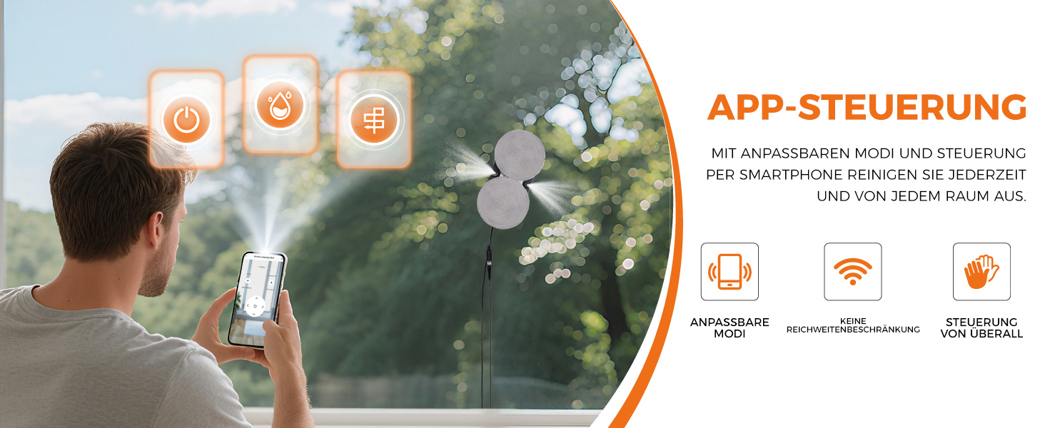 Робот для миття вікон FRUITEAM з двостороннім розпиленням, Wi-Fi, пульт, датчик перешкод, захист від падіння - для вікон, скла та дверей