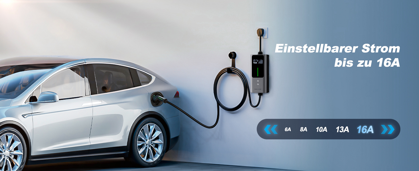 Кабель для зарядки електромобіля Type 2, 3.6 кВт / 5 м, 6A-16A, портативний зарядний пристрій для електрокар, сумісний з EU-Schuko (3.68 кВт)