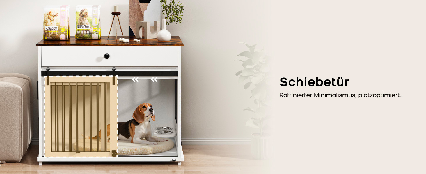 Кішка/песик: Дерев'яна будка для великих собак з ящиком, поворотна миска, сіра