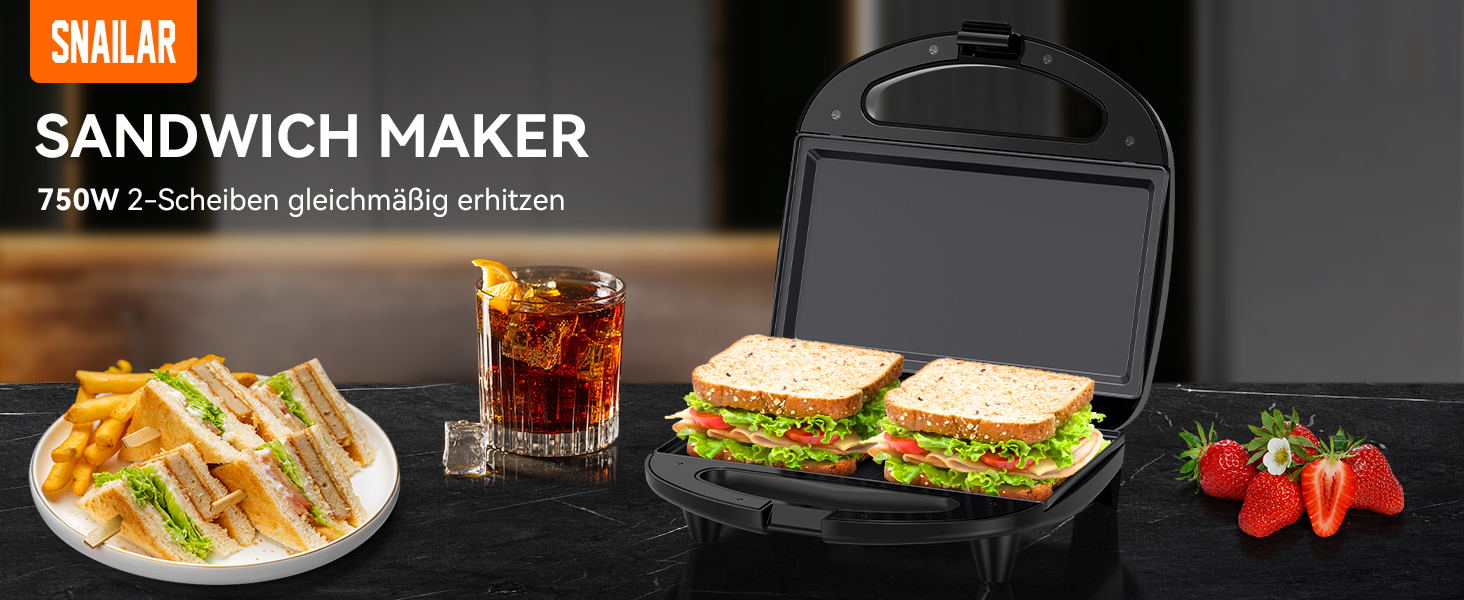 Вафельниця Snailar: компактна та стильна бельгійська модель 750W з антипригарним покриттям для хрустких вафель (плоскі пластини)