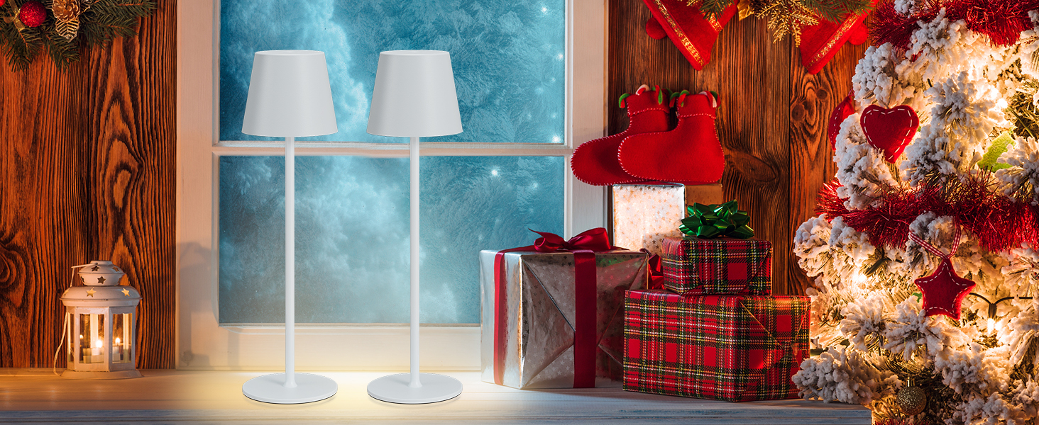 Настільна LED лампа акумуляторна бездротова 2 в 1, димується, з USB-C зарядкою, 3 режими світла, біла - набір 2 шт.