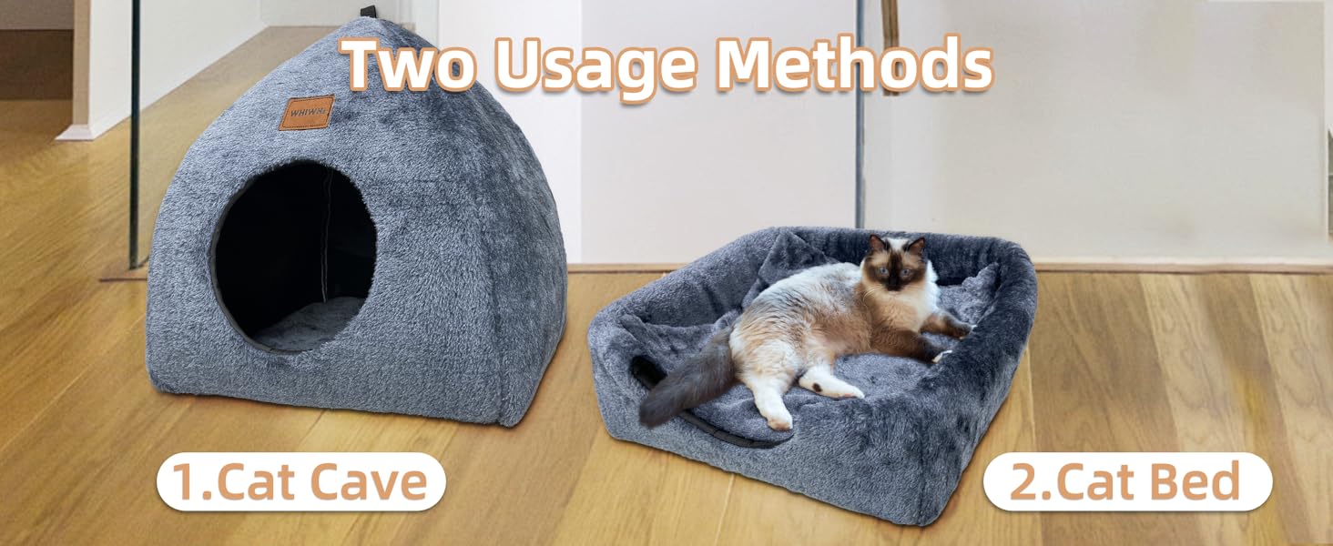 Кішка-будиночок для дому: затишне ліжко-печера для котів з м'яким знімним подушкою, 40x40x35 см, темно-синій