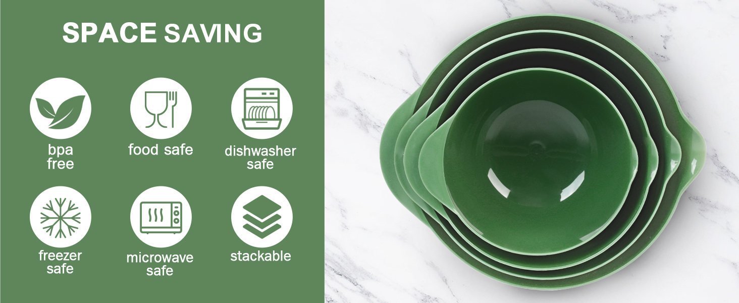 Набір мисок для змішування BoxedHome (4 шт.) - зелений, з нержавіючої сталі, з антиковзним покриттям, для салатів та сервірування