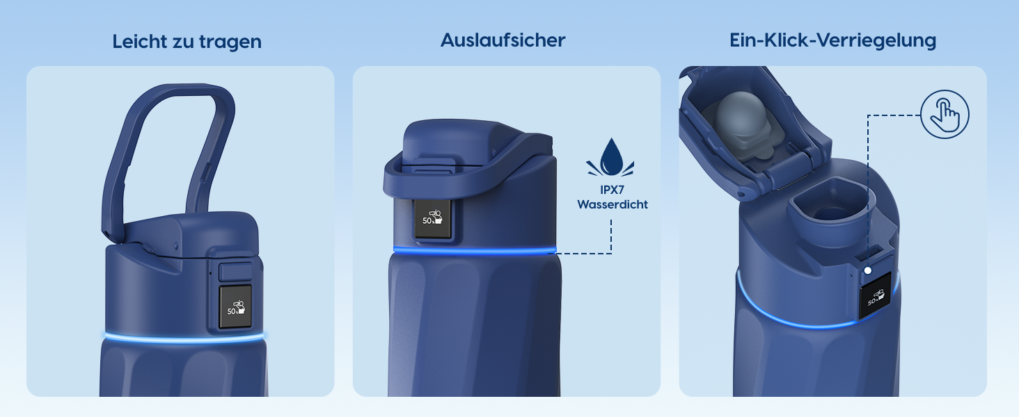 Розумна пляшка для води WATERH Boost з нагадуванням та трекером, 946 мл, нержавіюча сталь, блакитна