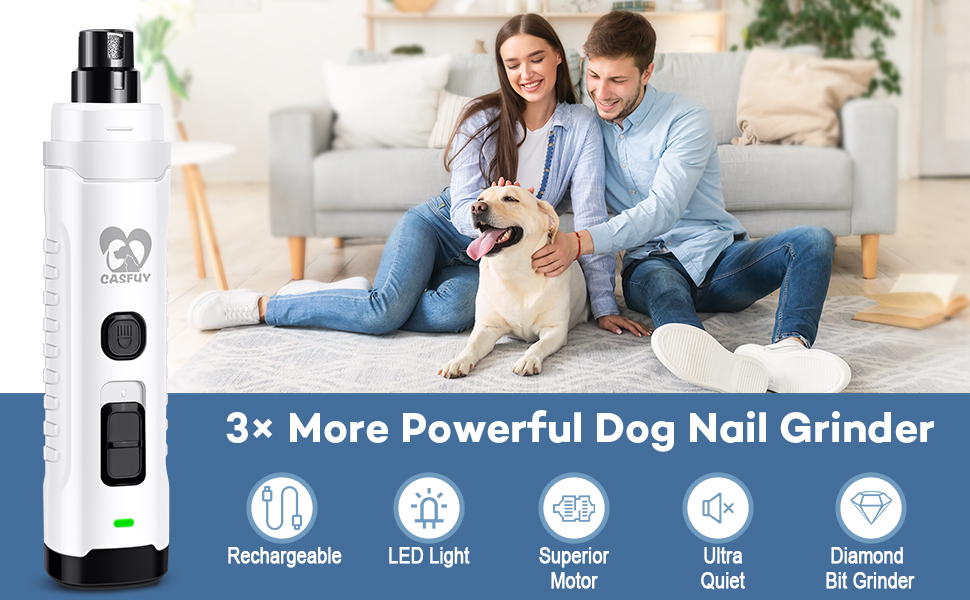 Електричний точило для собачих кігтів Casfuy з LED-підсвіткою, 4.8V, 2 швидкості, для середніх собак