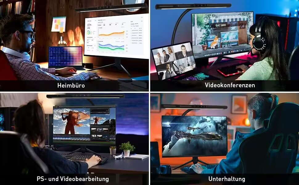LED лампа настільна AmazLit з доглядом за очима, регульована яскравість та колірна температура, без відблисків, з жестами, пам'ять, 12W, чорна