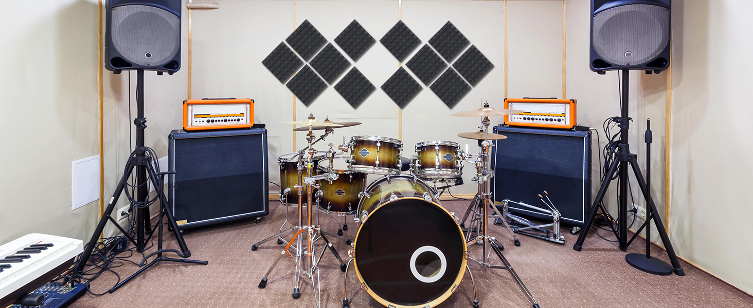 Акустичний пірамідний поролон самоклеящийся для звукоізоляції, 24 шт, чорний, 30x30x5 см — панелі для студії, офісу та дому