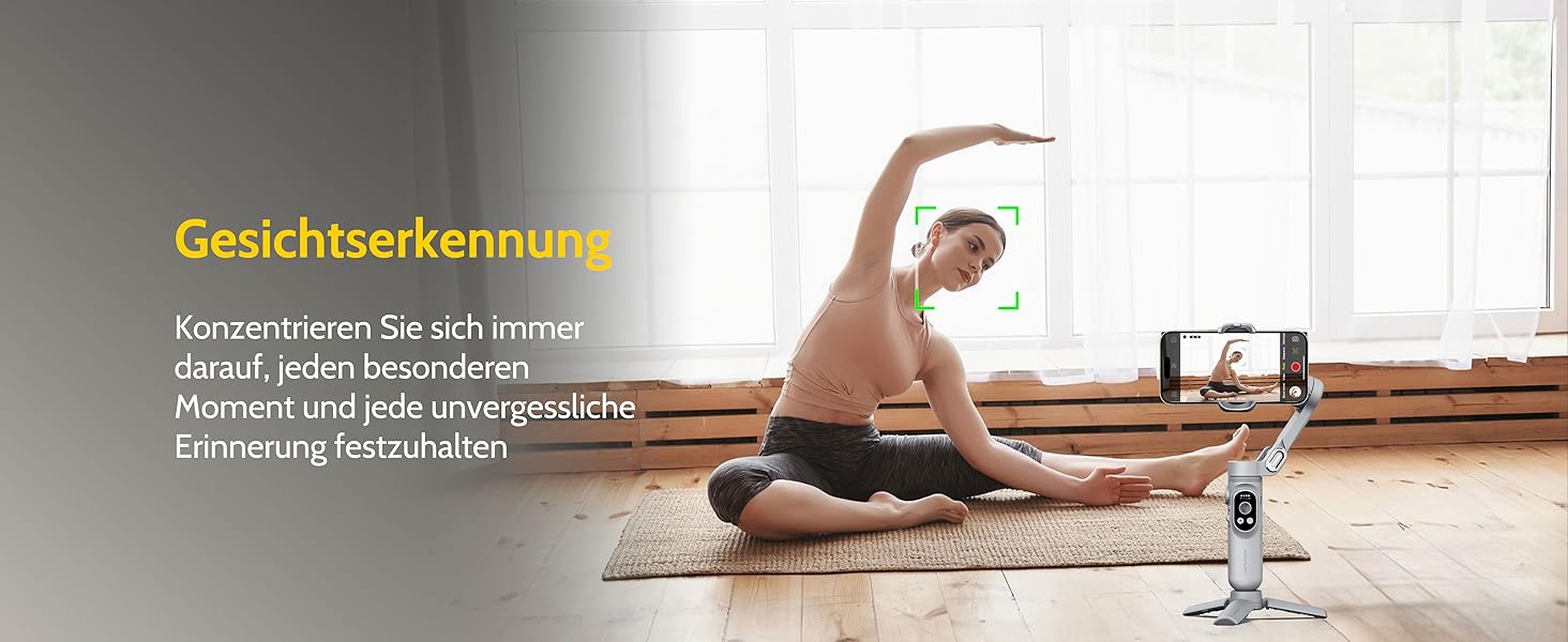 Стабілізатор для смартфона AOCHUAN з 3 осями, з функцією розпізнавання облич, вбудованим світлом, 1/4