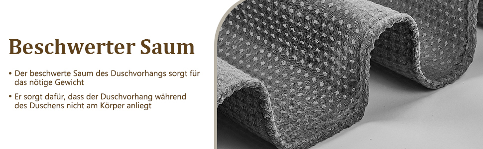 Штора для душу миюча текстильна поліестер 180x200 см, сіра, з кільцями (12 шт.) - Водонепроникна штора у ванну