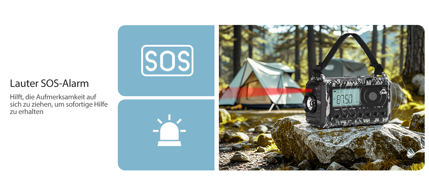 Радіоприймач AM/FM/SW для будівельних майданчиків, радіо з ручним приводом та світовим приймачем, радіо для надзвичайних ситуацій з роз'ємом Type C, Powerbank/SOS-сигнал/ліхтарик/лампа для читання/IPX4, портативне радіо для активного відпочинку, піших прогулянок, кемпінгу та будівництва (FM радіо, сірий камуфляж)