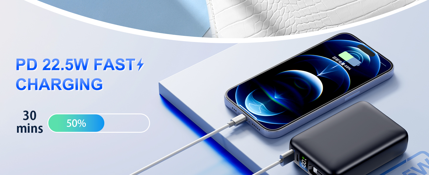 Power Bank 26800mAh: Портативний акумулятор з двома портами та кабелями, сумісний з iPhone та Android