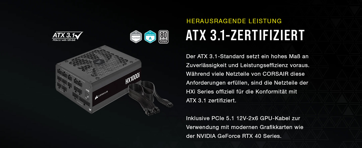 Блок живлення Corsair HX1000i 1000W ATX 3.1 PCIe 5.1, 80 Plus Platinum, повністю модульний, низький рівень шуму, iCUE, чорний