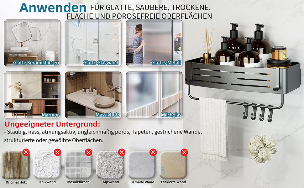 Двомісний кутовий поличний органайзер для душу без свердління, чорний, з кріпленням на присосках, з гачками для рушників та аксесуарів, для шампуню та гелю для душу