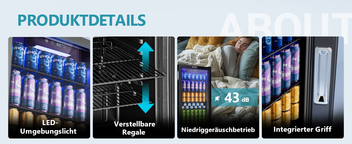 Міні-холодильник EUHOMY на 126 банок з дверцятами зі скла, чорний, з регульованими полицями, 90л, для дому/бару/офісу