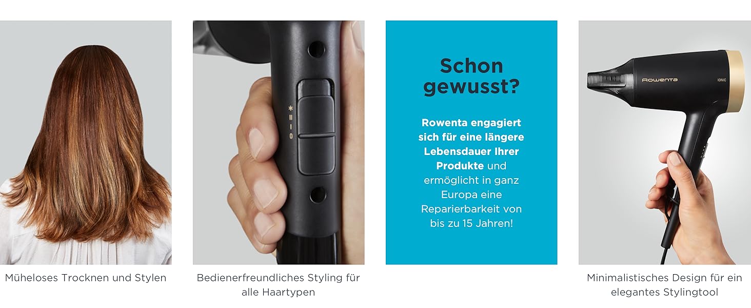 Фен Rowenta Express Style CV1811: 1900 Вт, іон-технологія, холодний струмінь, компактний дизайн, чорний/золотий