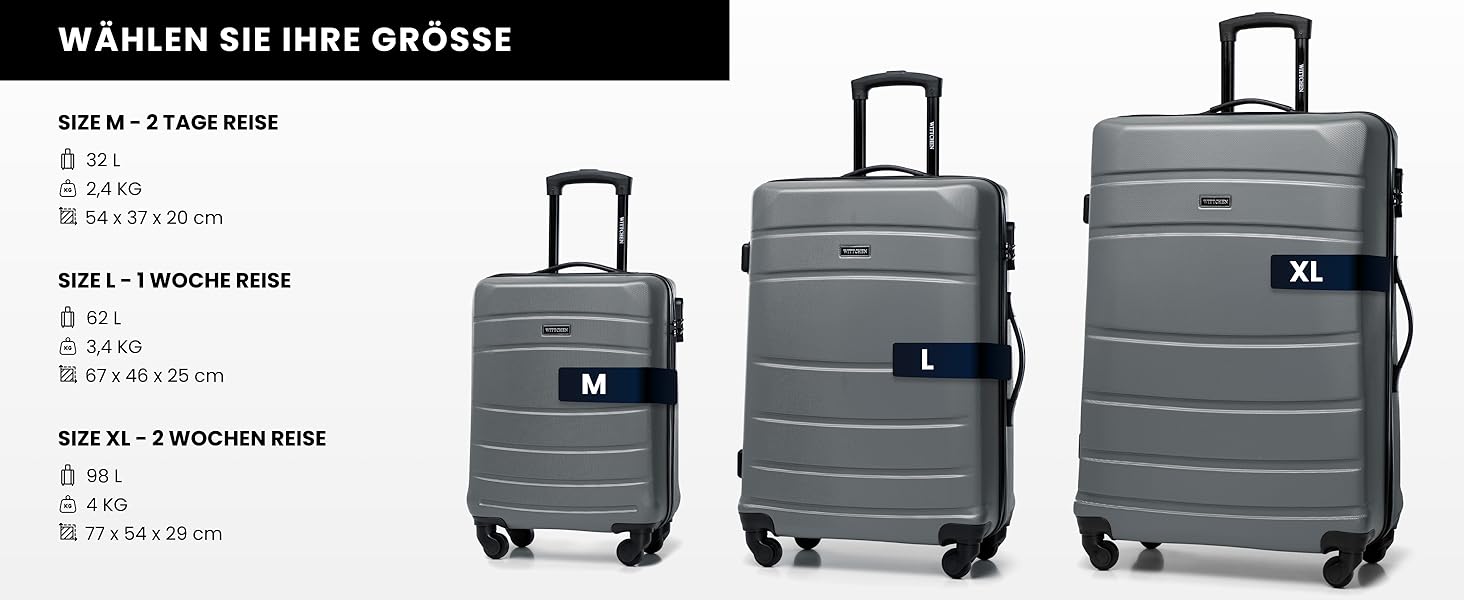 Валіза на колесах WITTCHEN Globe Line S з ABS-пластику, 4 колеса, кодовий замок, телескопічна ручка. Підходить для ручної поклажі Lufthansa, Eurowings, Ryanair, Condor, Discover Airlines. Колір: сірий.
