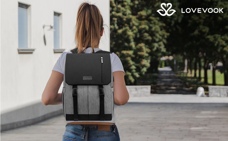LOVEVOOK Рюкзак для жінок Елегантний 15.6 дюймів для ноутбука Водостійкий Шкільний рюкзак для дівчаток, підліток, рюкзак для жінок, рюкзак на кожен день, для університету, школи, подорожей, бізнесу (15.6 дюймів, Сірий, Чорний)