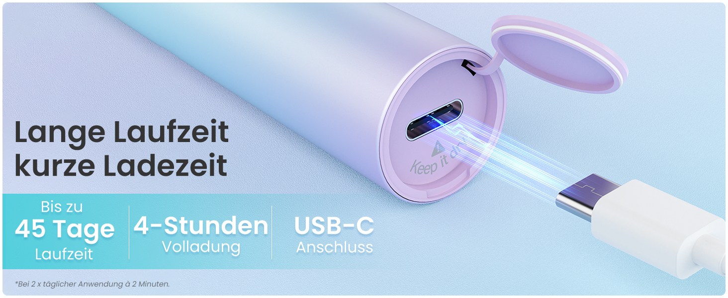 Електрична зубна щітка YUNCHI C2 з 40000 вібрацій на хвилину, звукова щітка для дорослих, зарядка USB-C, акумулятор до 55 днів, 5 режимів чищення, таймер 2 хвилини, 8 насадок, дорожній футляр, чорний (Ycdz-y7)